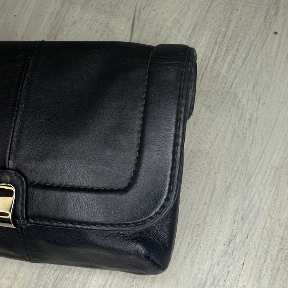 Coach Black Leather Kristin Clutch with Silver Accents